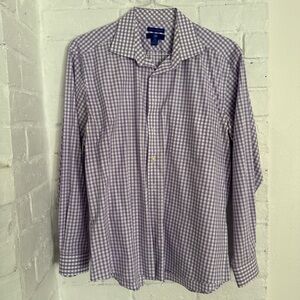 Xcara Purple Checkered Non-Iron Modern Fit Dress Shirt XXL 18-18.5 Cotton $18